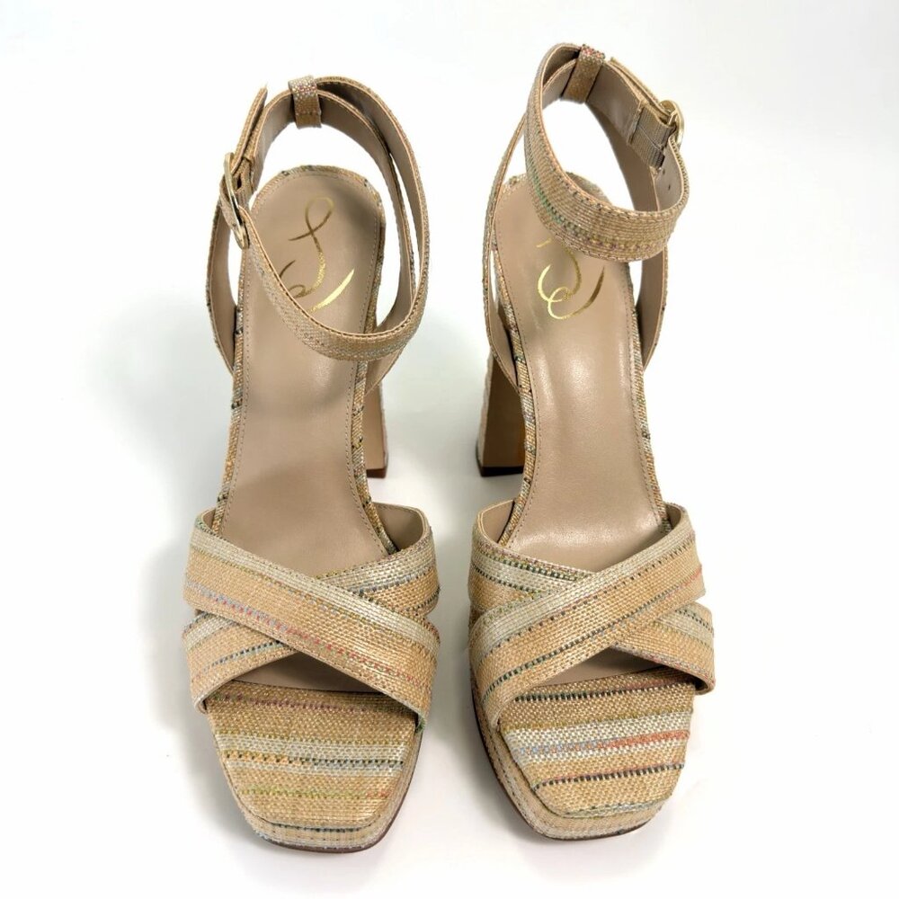 Sam Edelman Kayna Platform Sandal Natural Raffia Women 9.5 Wedge New